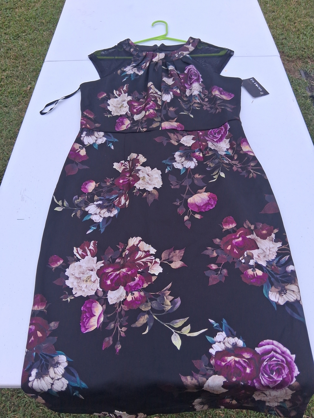 Enfocus Studio Black Midi Dress with Purple & Cream Floral Print